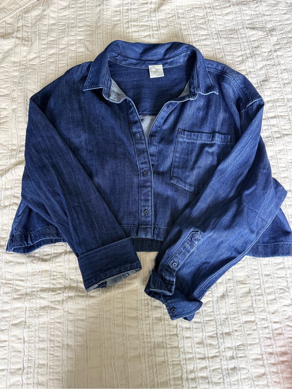 Cropped Indigo Denim Button-Down Shirt - Unbranded